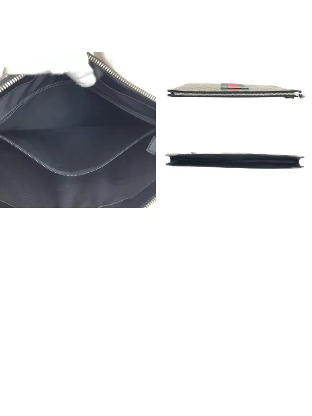 Gucci Sherry Clutch Leather Canvas Beige Black